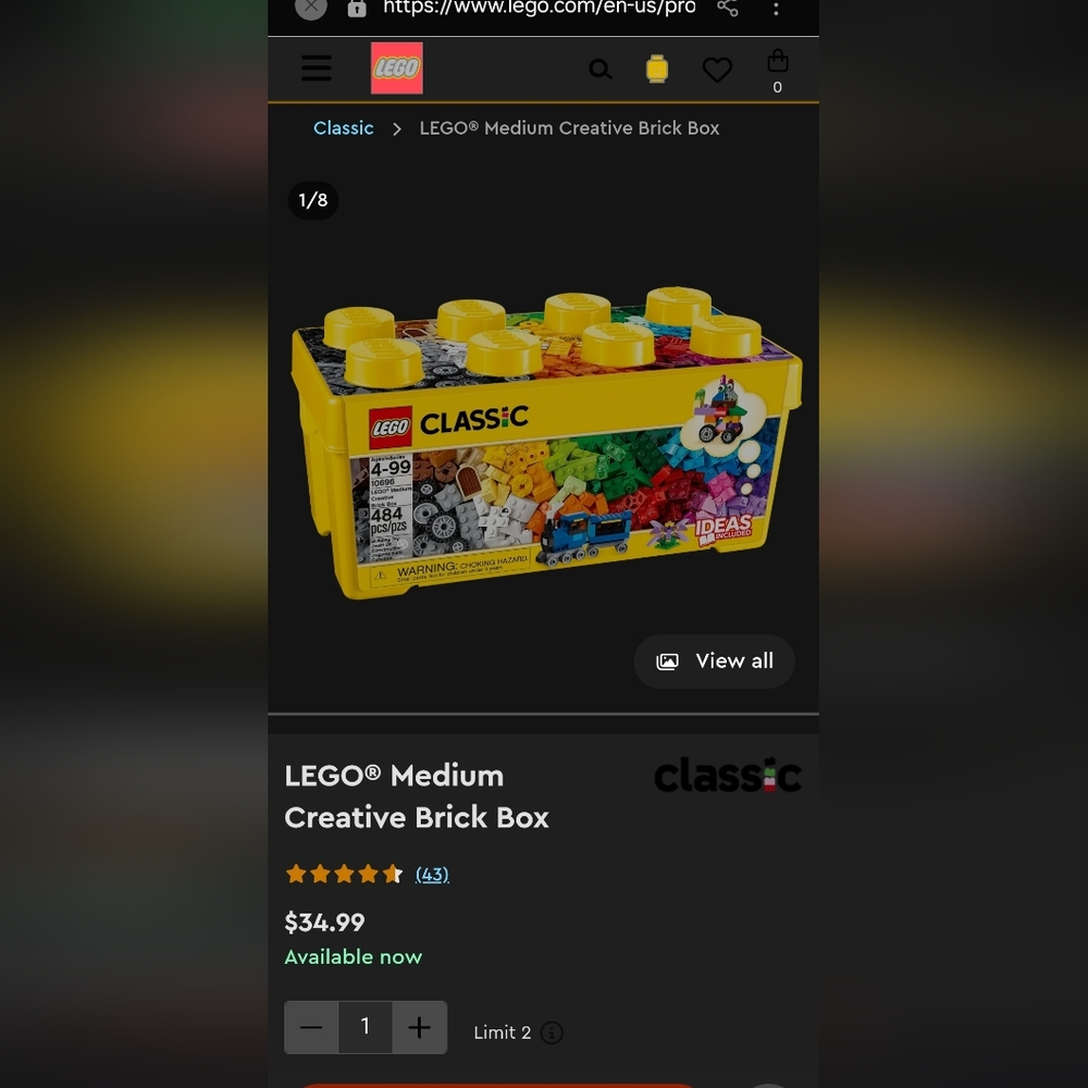 LEGO Classic Medium Creative Brick Box - Yellow, Red, Blue, Green - Picture 3 of 5